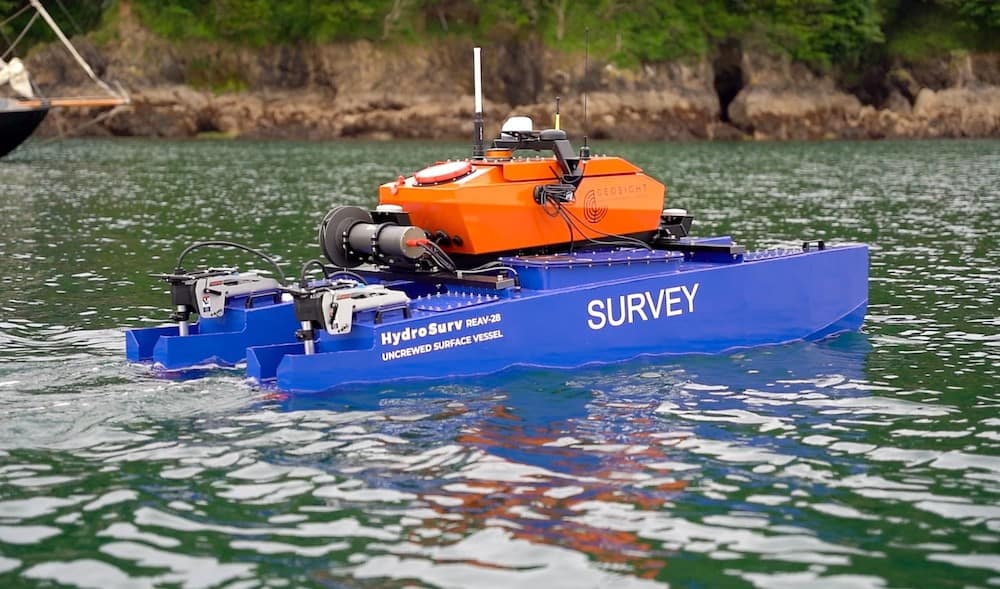 HydroSurv REAV-28 Uncrewed Surface Vessel (USV) on task - credit Valeport