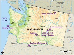 Map of Pacific Northwest Unmanned Aircraft Systems Flight Center Test Ranges 