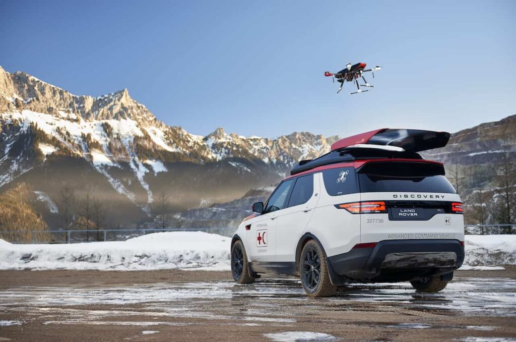 Land Rover search and rescue vehicle with drone