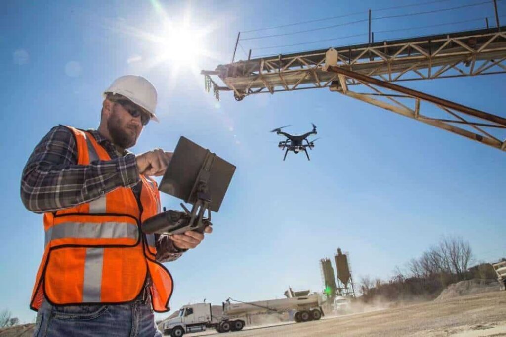 Construction worker with drone