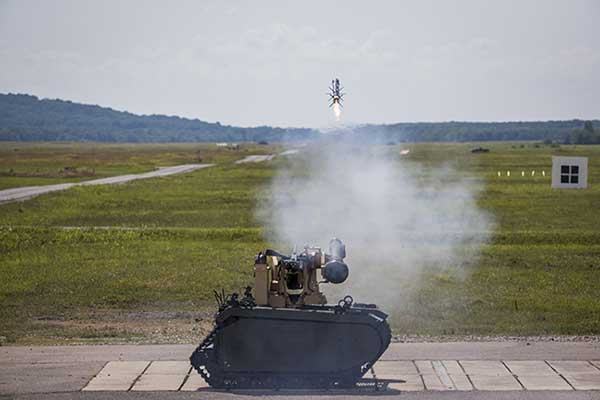Javelin missile fired from UGV