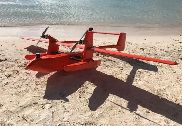 Unmanned seaplane with FT Tech ultrasonic wind sensor