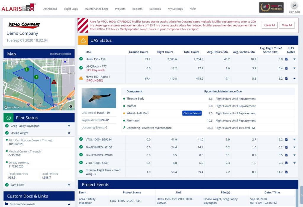 Drone fleet management software by AlarisPro