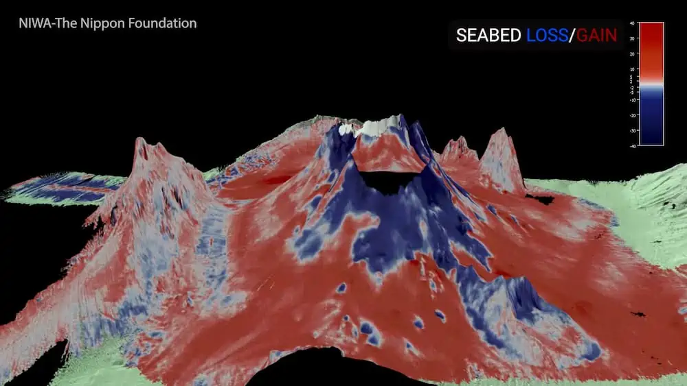 Three-dimensional map of the underwater Hunga volcano built from NIWA multibeam data