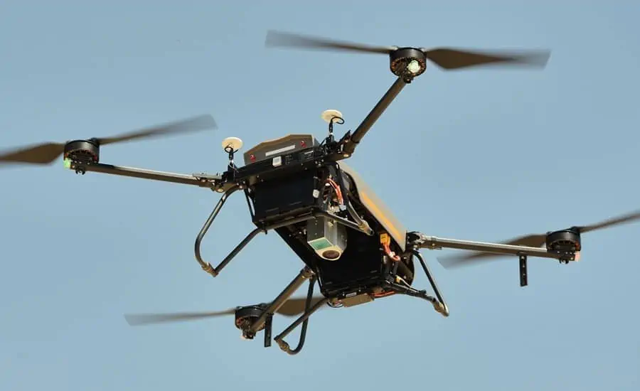 Figure 2. The BB4 UAV and AA450 LiDAR scanner are performing the aerial survey