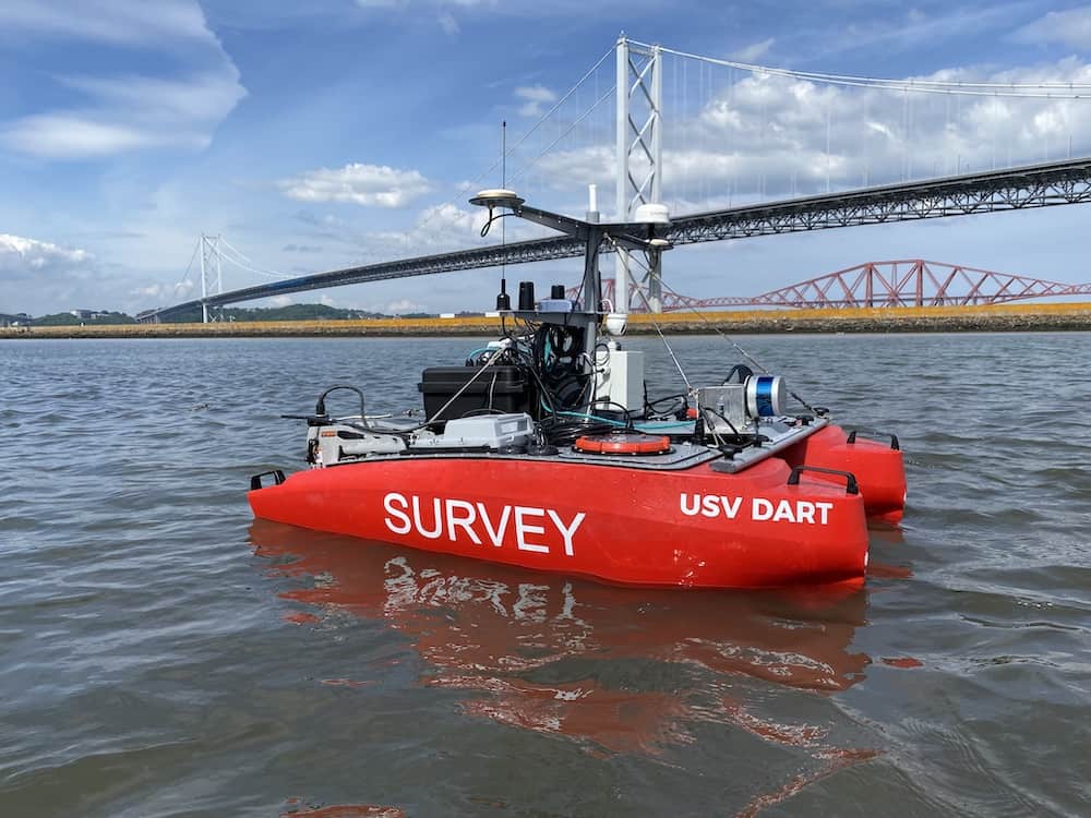 HydroSurv's USV Dart carrying a LiDAR, HD camera & MBES payload on a previous inspection project - credit HydroSurv