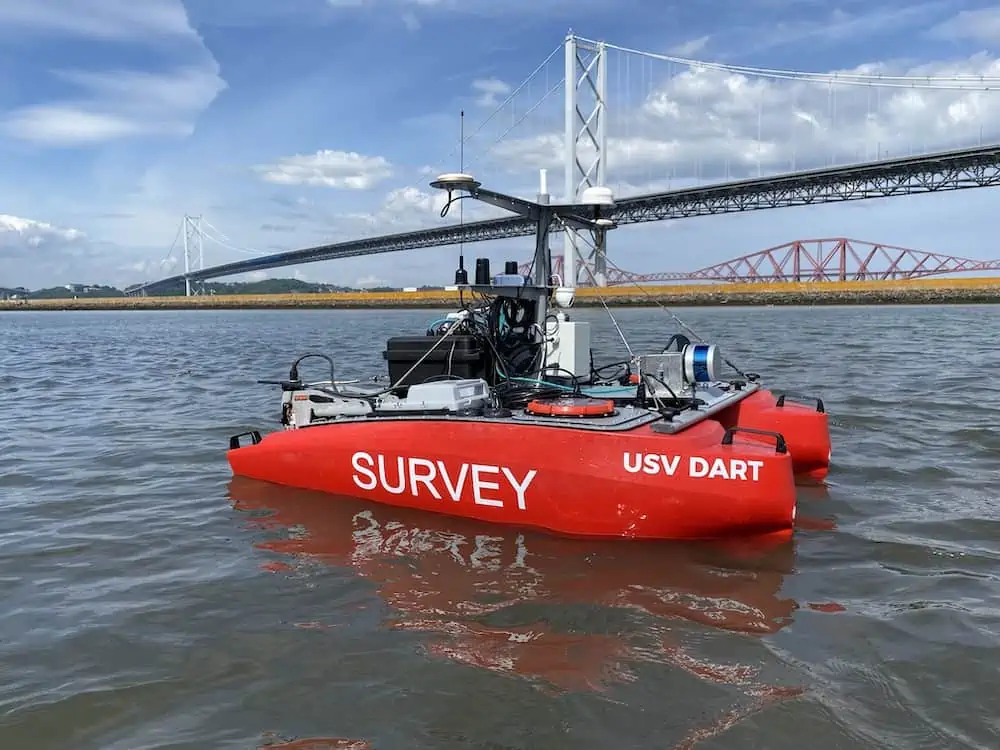 HydroSurv's USV Dart carrying a LiDAR, HD camera & MBES payload on a previous inspection project - credit HydroSurv