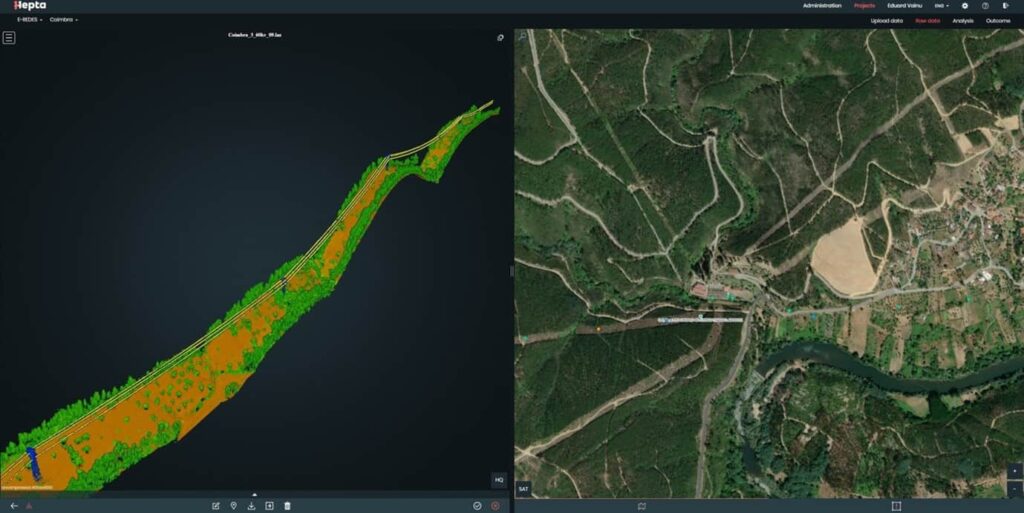 A georeferenced and classified point cloud visualization in uBird © Hepta Airborne