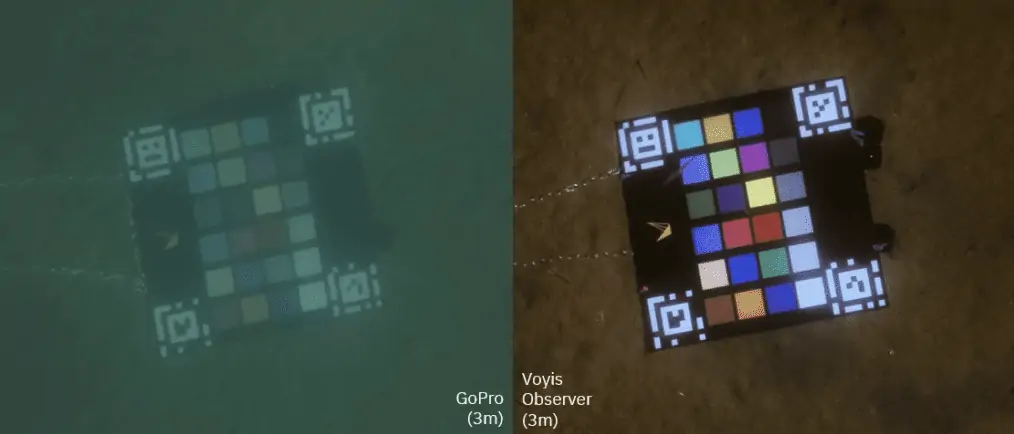 Comparison between standard GoPro (left) and Voyis colour imaging (right)