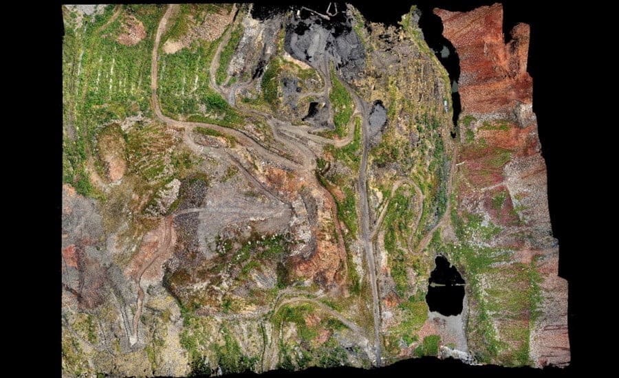 Figure 1. Mining site point cloud with the RGB colorization made in CoPre Software; the survey was done with the AA450 lidar scanner and BB4 UAV, the CHCNAV's mobile mapping solutions.