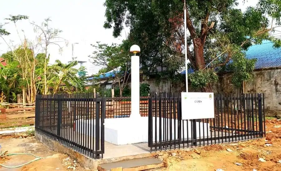 Figure 4. CHCNAV’s GNSS reference station installed with a choke-ring antenna (CORS) in Laos