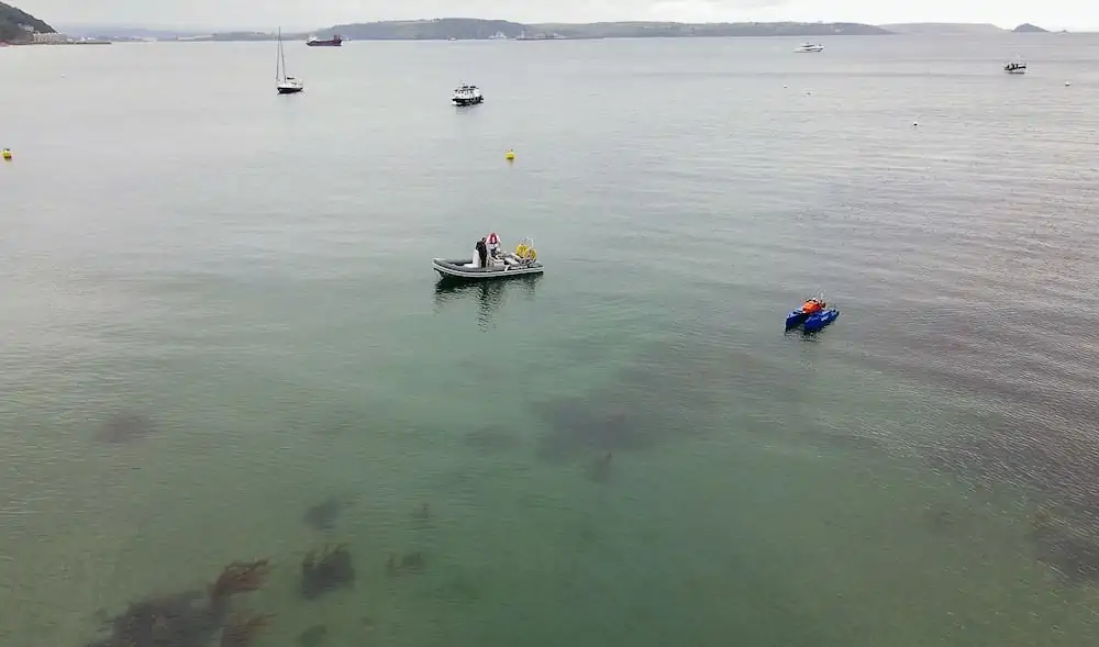 HydroSurv REAV-28 Uncrewed Surface Vessel (USV) surveying seagrass meadow - credit Valeport