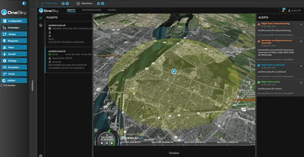 The OneSky UTM provides operators with mission-critical support through real-time flight status updates in dynamic 4D.