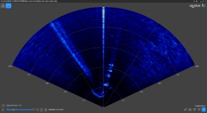 Sonar image of the scientific buoy during recovery mission, the multibeam sonar is mounted on the Boxfish ROV. Photo courtesy of Boxfish Research