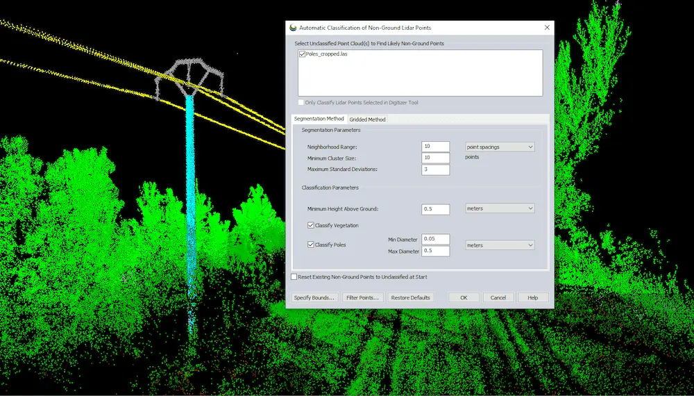 Classifying power poles in point clouds