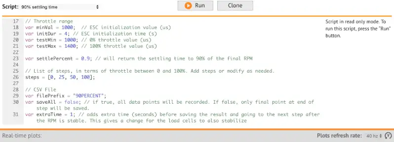 Figure 4: 90% Settling time test script