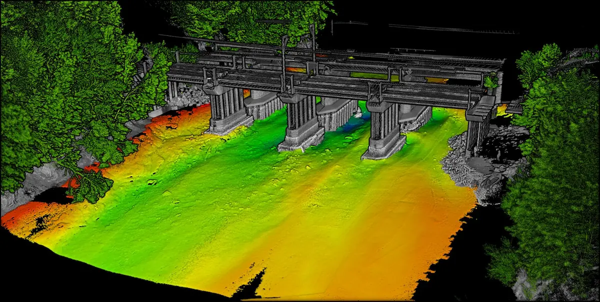 An example of the highly detailed single-pass 3D survey output from the Axolotl, showing features both above and below the water