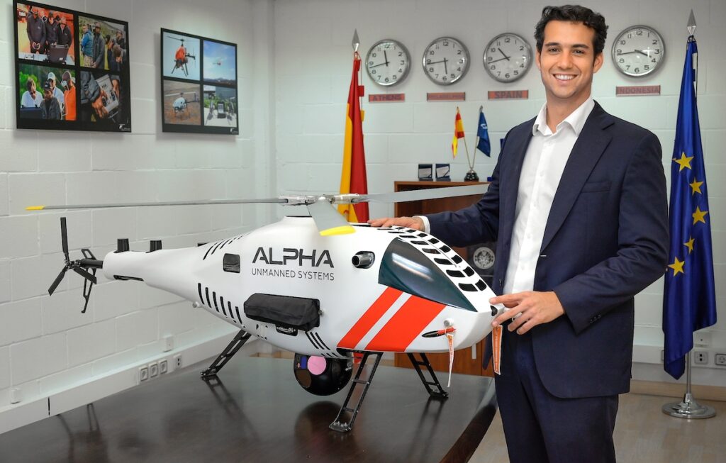 Álvaro Escarpenter CTO and co-founder of Alpha Unmanned Systems with an A900 drone