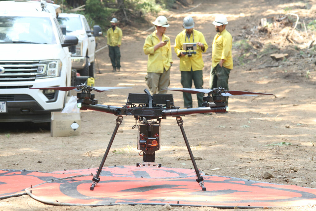 The Freefly Alta X and Drone Amplified Ignis II payload about to support aerial ignition operations for an wildfire incident.