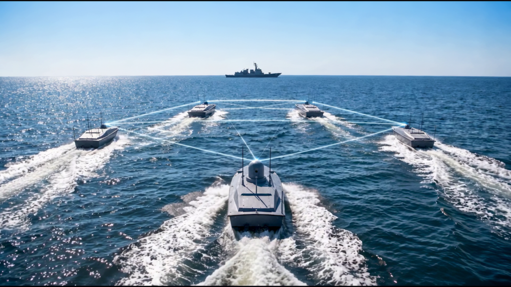 New Hybrid Communications Concept for USV Swarms